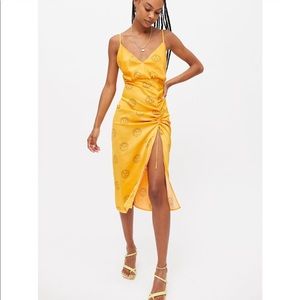 Urban outfitters high slit midi satin yellow sun dress